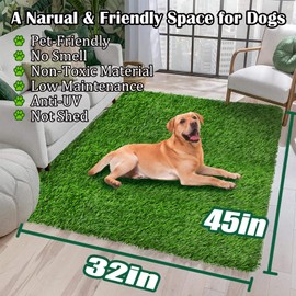 GLOBREEN Large Dogs Artificial Grass Pee Pads, High Drain Puppy Potty Turf Training Tray, Pets Fake Grass Patch, 45" x 32"