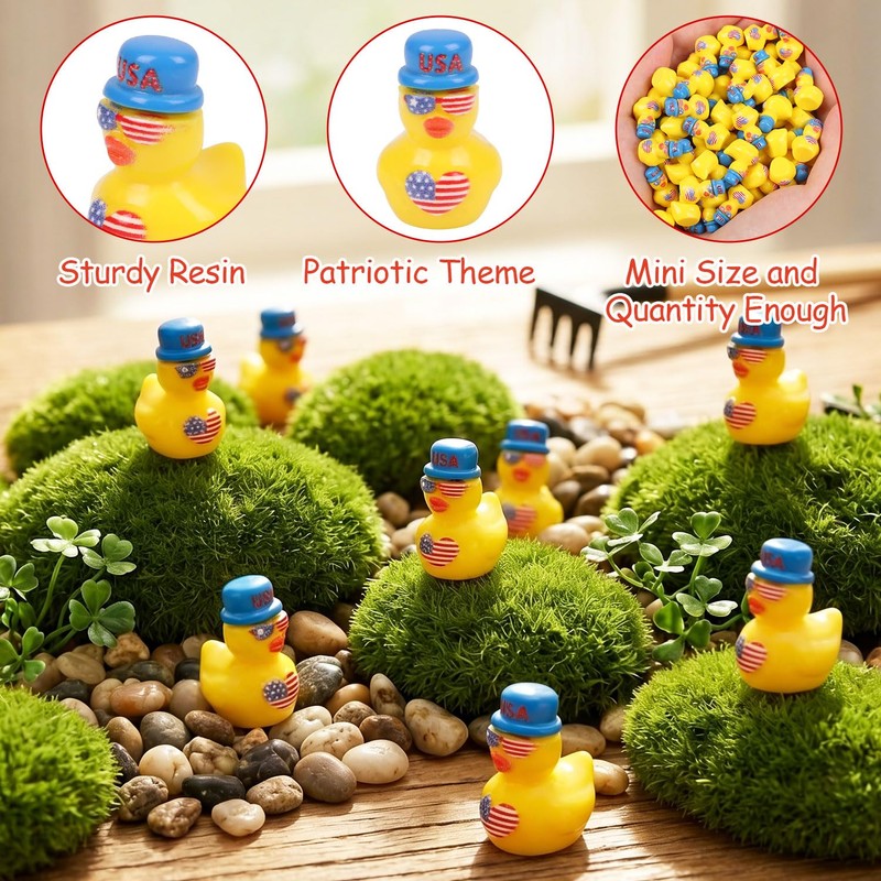 CCINEE 100pcs Patriotic Mini Resin Ducks Bulks, 4th of July
