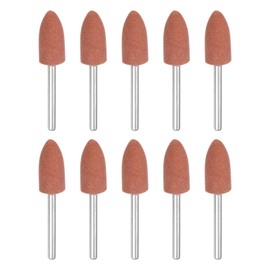 QUARKZMAN 10 Pcs Mounted Tapered Heads Sanding Discs 10mm Metal Grinder Bits with Shank for Rotary Tools, Metalworking and Engraving, Brown