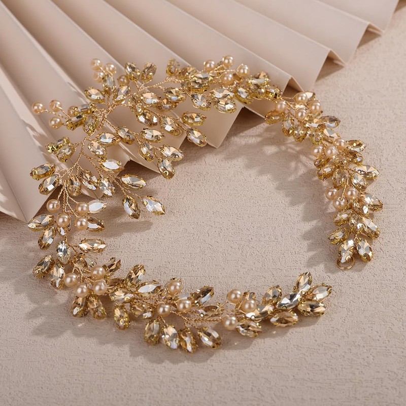 Teyglen Diadema de Cristal Color Champán para Boda, Sencilla, con