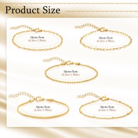 Ouxayapl Women's Gold Bracelet, 5 Pieces Gold Jewellery Set, Women's Gold Bracelets, Bracelet 14K Gold-Plated, Twist Snake Cuban Paper Clip Bracelets, Jewellery for Women Girls, 14K Gold, No Gemstone