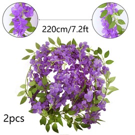 CISDUEO 2 Pcs Wisteria Hanging Flowers Vines Purple Wisteria Flowers Vine Garland Artificial Wisteria Vines Hanging Flower Silk for Wedding Arch Party Garden Home Decor Table Backdrop 6 Feet