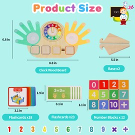 Montessori Learning Toys for Toddlers 3 4 5 years, Finger Counting Number Blocks and Clock Wooden Toys for Kids, Educational Math manipulatives Toys, Preschool Wood Homeschool Educational Math Toy.