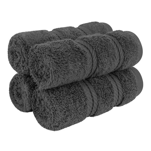 American Soft Linen Luxury Washcloths for Bathroom, 100% Turkish Cotton Washcloth Set of 4, 13x13 in Soft Washcloths for Body and Face, Wash Rags for Kitchen, Baby Washcloths, Gray Washcloths