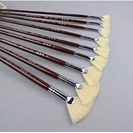 XDT#646 Fan Paint Brush Artist Painting Brushes Set 9 Piece Hog Bristle #0#2#4#6#8#10#12#14#16, Canvas Painting Acrylic Paint Oil Paint Long Handle Brushes