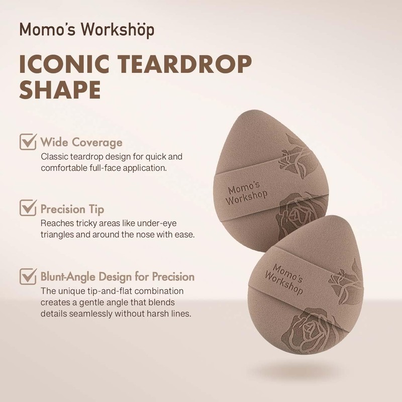 Momo's Workshop Rose Tatami Makeup Sponge Set,Double-Sided Egg Shape Rubycell