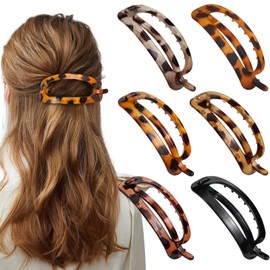 6 PCS Flat Claw Clips for Women, French Flat Claw Clip, Flat Hair Clips for Thin Thick Hair, Lay Down Claws Clips, Medium Classic Hair Barrettes（Leopard Print-A）