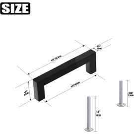 MEEQIAO, Pack of 10 Furniture Handles, Black Fashion Stainless Steel Square Handles, Cabinet Handles with 20 Screws, Reusable for Kitchen, Drawer, Cabinet, Furniture
