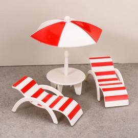 KARLOR Miniature Beach Decoration, 2 Deck Chairs + 1 Beach Umbrella Table, Mini Beach Chair, Parasol, Beach Micro Landscape Decoration Accessories, Miniature Furniture, Mini Lounger Chair Accessories