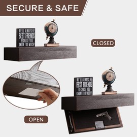 LAPTAIN Husband Gift-Rustic Floating Shelf with Hidden Compartment for Gun Storage, Wall Shelves for Living Room Décor, Wooden Concealment Shelf, RFID Lock, Espresso