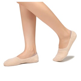 Leotruny 6 Pairs Unisex Thick Cushion Athletic Cotton Non Slip Low Cut Flat Liner No Show Socks (Large, C05-Beige)