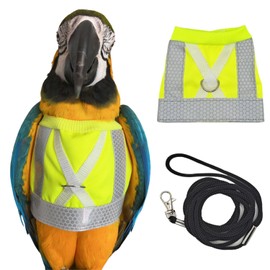 Bird Harness and Leash - Adjustable Parrot Training Flight Harness Vest with Reflective Strip Nylon Training Rope for Medium Large Bird Parrot Cockatiel Monk Parakeet Sun Conure (L)