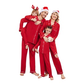 Ekouaer Christmas Family Matching Pajamas Long Sleeve Button Down Pj Set Festival Party Sleepwear,Red,Women,XX-L