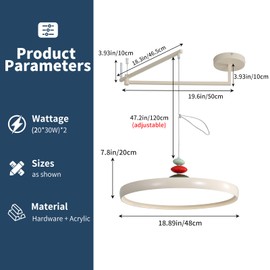 White Nordic Dimmable LED Modern Chandelier, Swing Arm Adjustable Hanging Pendant Light, 3000K-6500K Long Arm Dining Table Lighting Pendant Lamp for Foyer, Kitchen Island, Living Room, Cafe Bar