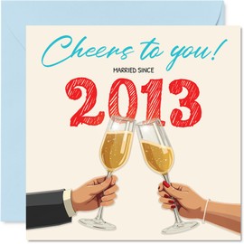 12th Anniversary Card for Women Men - Cheers! Married Since 2013 - Happy 12 Year Anniversary Card for Husband Girlfriend Companion Boyfriend, 145mm Wedding Anniversaries Greeting Cards