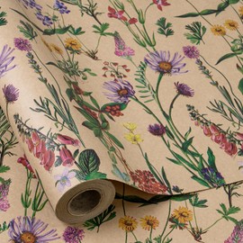 RUSPEPA Wildflower Floral Wrapping Paper Roll for Women, 17 Inches x 9.8 Feet, Mini Roll, Herbal Kraft Wrapping Paper for Christian Gifts, Birthdays, Weddings, Bridal Shower and Engagement
