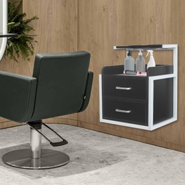 WUPYI Wall Mount Styling Station,Salon Storage Station Cabinet with Drawers,Beauty Barber Salon Storage Organizer 2 Hair Dryer Holders for Hair Stylist,Barber Shop,Home (Black,Silver)