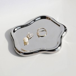 Silvery Jewelry Dish Tray, Ring Dish, Ceramic Trinket Tray, Small Key Tray, Mother's Day, Christmas, Thanksgiving, Birthday for Mother Daughter Friends