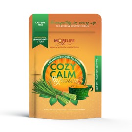 MoreLife Market Cozy Calm Tea | Herbal Infusion with Lemongrass, Tulsi & Licorice | Supports Meditation, Relieves Vata & Pitta | Ayurvedic Tea for Relaxation & Gut Balance - 8oz (230g)
