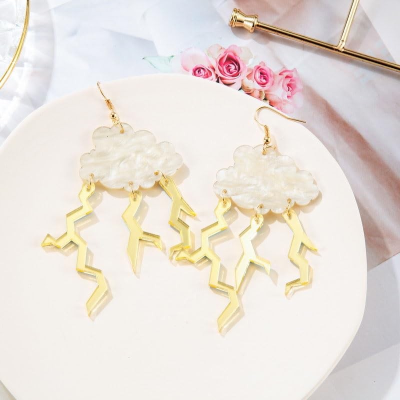 NOIAFZY 2Pairs Cute Sweet Style Acrylic Cloud & Lightning Earrings