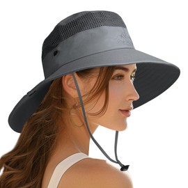 PFFY Sun Bucket Hat for Men Women 3” Wide Brim UPF 50+ Fishing & Beach Waterproof Hats Darkgray (with Top Mesh)