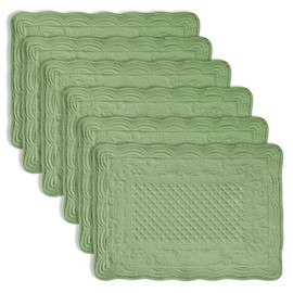 Grass Green 100% Cotton Quilted Placemats Set of 6, Rectangular Placemats Machine Washable-13x18 inches for Kitchen or Dining Table Fabric Rectangular Table Mats (13"x18")