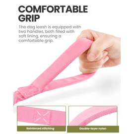 OutdoorMaster Bungee Dog Leash, Heavy Duty Dog Leash with Shock Absorption, 2 Padded Handles Training Leash, Improved Dog Safety and Comfort (Pink, 4FT)