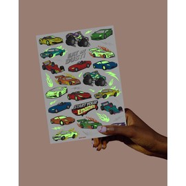 xo, Fetti Cars Glow in Dark Temporary Tattoos for Kids - 42 pcs | Monster Truck Birthday Party Supplies, Race Car Favors Decorations
