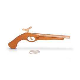 BestSaller 1233 Wooden Pirate Pistol with Shooting Function Including 3 Rubber Bands, Natural