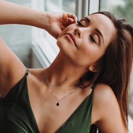 FANCIME Christmas Gifts Garnet Necklace 14K Solid White Gold Teardrop Pendant with Diamond January Birthstone Necklace Gifts Jewelry for Mom Women