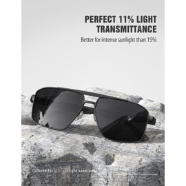 LUENX Aviator Sunglasses for Men Square Polarized Polygon Black Lens Black Frame 60MM