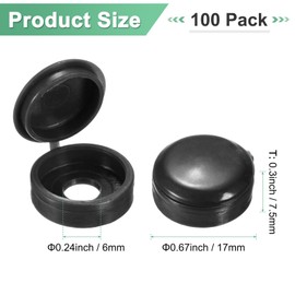 M METERXITY 100-Pack Plastic Hinged Screw Cover Caps, 6mm Shutter Screws with Caps, Fold Snap Washer Covers, Washer Flip Protection Covering M3 M4 M5 Screws Heads [Black]