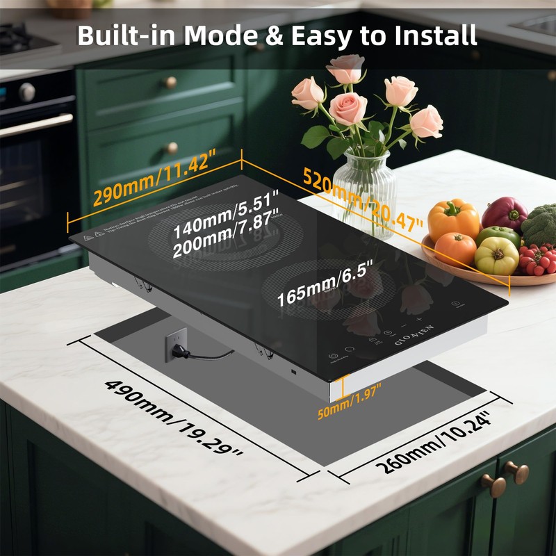 Electric Cooktop 2 Burners 110V~120V, 12'' Plug in Electric Stove