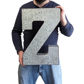 SciencePurchase 20" Metal Letter Z Wall Decor, Silver with Rusted Edges, Galvanized Wall Mountable Decoration for Country, Mid-Century, or Farmhouse Themed Room or Event