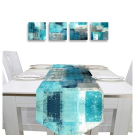 Abstract Wall Art Canvas Turquoise and Grey Abstract Art Painting Canvas Artwork Contemporary Wall Art for Bathroom Bedroom Living Room Kitchen Wall Decor 12" x 12" x 4 Pieces Canvas Prints