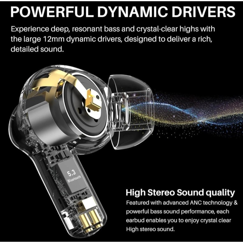 TOZO Hybrid Active Noise Cancelling Wireless Earbuds with 6 Mics