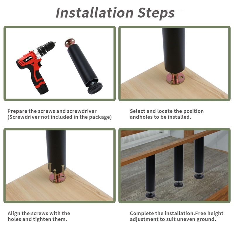 Dnyta 4Pcs 6inch Frosted Support Legs, Aluminum Alloy Adjustable Height
