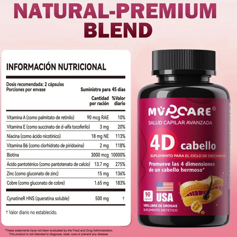 Vitaminas Cabello Mvpcare Mujer Queratina Soluble Naturalmente Regenera Más Fuerte