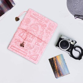 ThxMadam Leather Pink Scrapbook Album with 60 Pages Present Scrapbooking Supplies Kits for Birthday Day Gift for Teacher Student Kids Friend Travelling Scrapbook Family Scrap Book