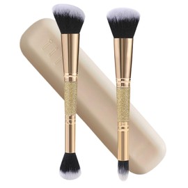 Makeup Brushes Set with Silicone Case Double Ended Foundation Brush Concealer Brush Perfect for Rounded Taperd Liquid, Cream, Powder,Blending, Buffing 3pcs