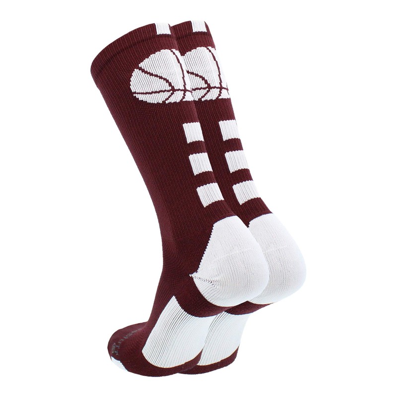 MadSportsStuff Basketball Logo Athletic Crew Socks, Medium - Maroon/White