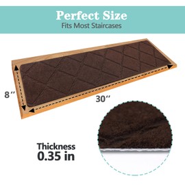 WAWINY 15 Pack Stair Treads for Wooden Steps Indoor, 8" X 30" Carpet Stair Treads Non Slips, Reusable Adhesive Staircase Step Treads Pads for Kids Elders & Pets(Dark Brown)