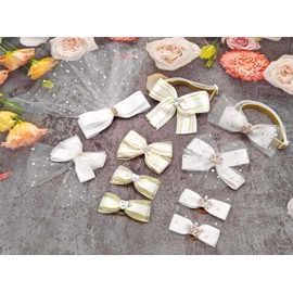 PET SHOW 10pcs Wedding Veil Dog Hair Bows with Rubber Bands Hair Clips and Bow Ties Set for Small Medium Dogs Cats Puppies Handmade Bride Costume Hair Accessories