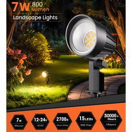 MEIKEE 7W Low Voltage LED Landscape Lights 800LM 12V Outdoor Landscape Lighting 2700K Warm White IP66 Waterproof Garden Pathway Lights Yard Lawn Spotlights with Connectors (4 Pack)