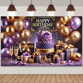 Purple Gold Birthday Paty Backdrop Luxurious Purple Gold Happy Birthday Banner Purple Gold Photography Background for Home Decorations Party Supplies 70.8 x 47.2 Inch