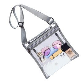 Clear Bag Stadium Approved Clear Crossbody Purse Bag with Inner Pocket Zip Shoulder Bag for Women Men Concert (Grey)