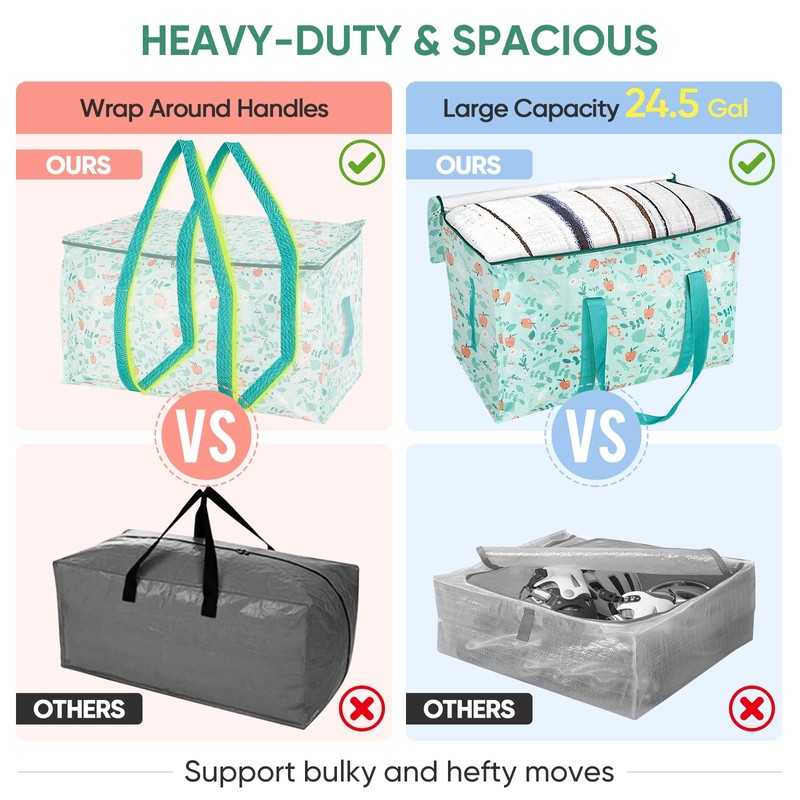 BALEINE 4-Pack Oversized Moving Bags with Reinforced Handles, Heavy-Duty Storage