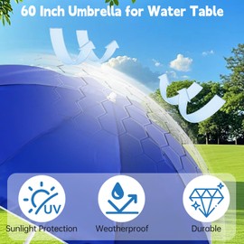 Umbrella Replacement Compatible with Little Tikes Water Table, Seaside Beach Umbrella for Water Table, 60 Inch Adjustable and Durable Umbrellas, for Beach, Camping, Garden and Outdoor Play Shade