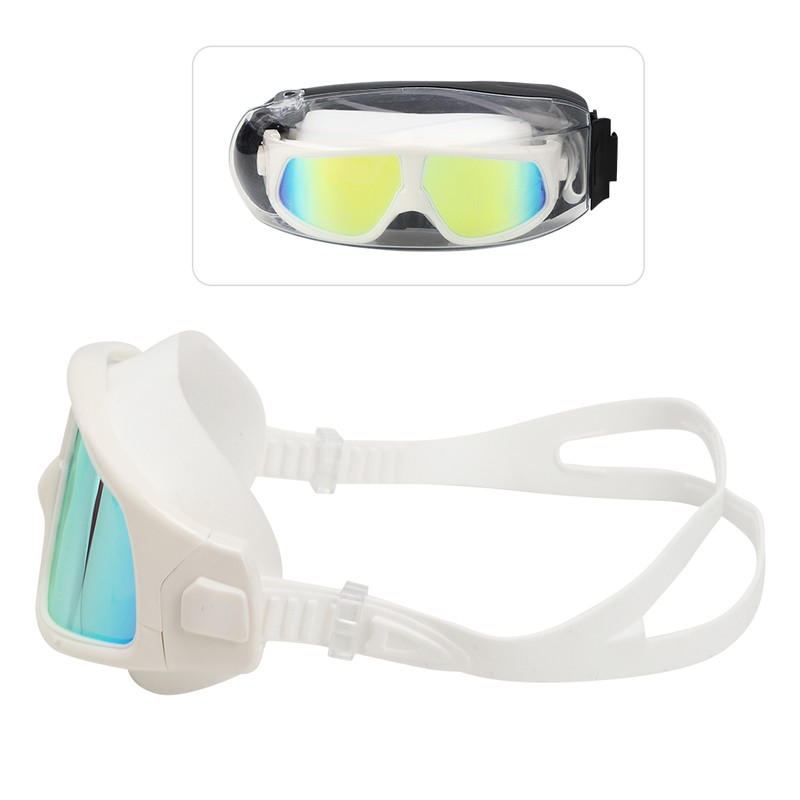 Adult Large Frame Waterproof Antifog Swimming Goggles Electroplate Plain Glass
