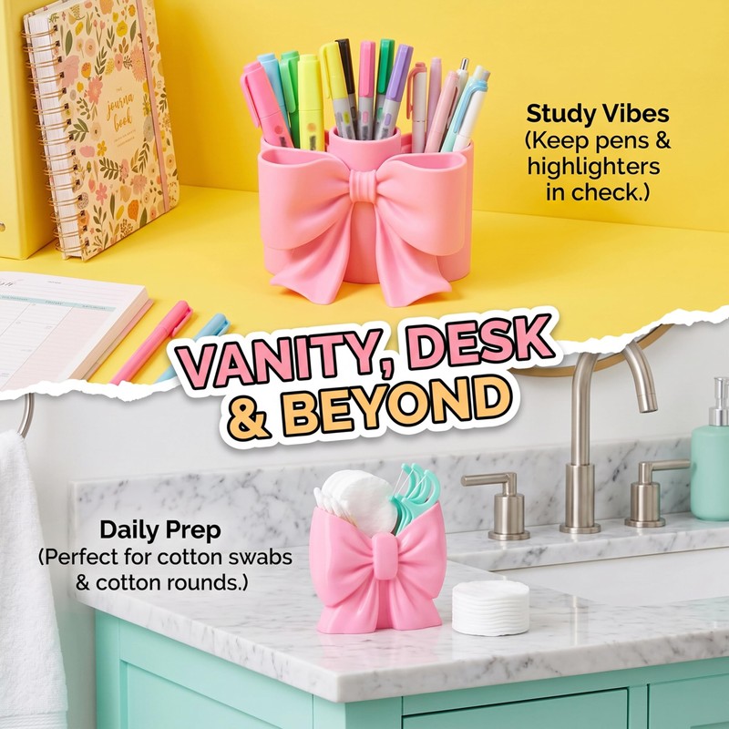 2 Pcs Pink Bow Toothbrush Holder for Bathrooms